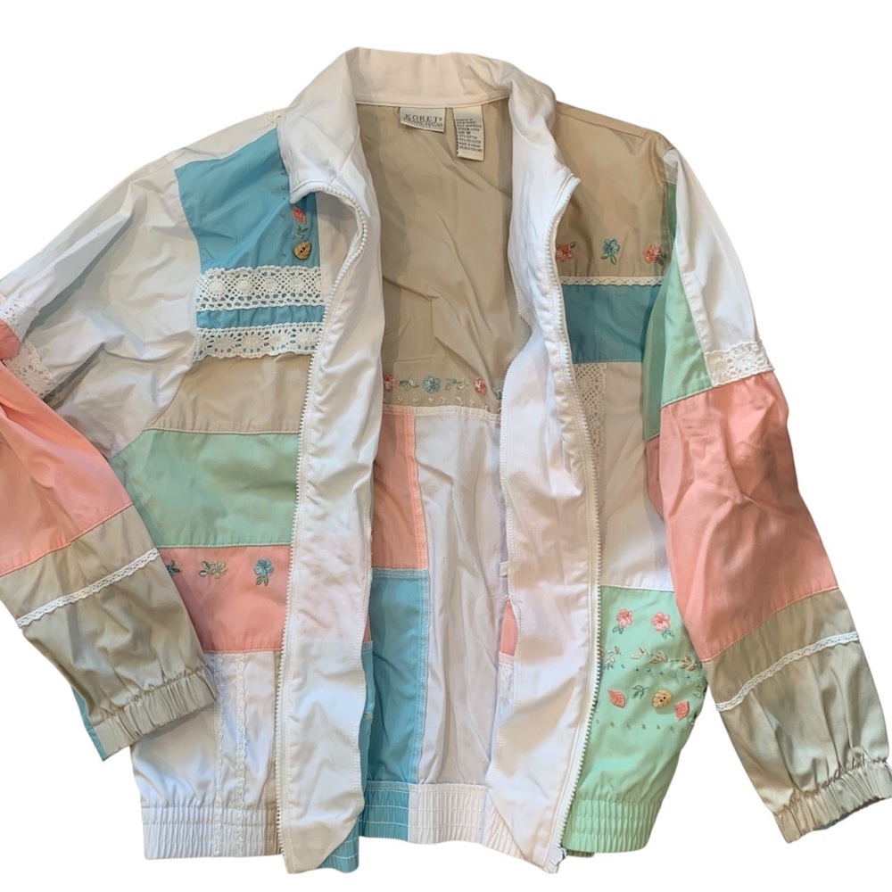 Vintage Colorful Patchwork Jacket Medium Wind Breaker - Picture 7 of 9